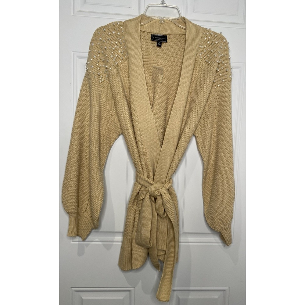NEW G by Giuliana Black Label Women's Large Tan Cardigan Waffle Knit Pearl